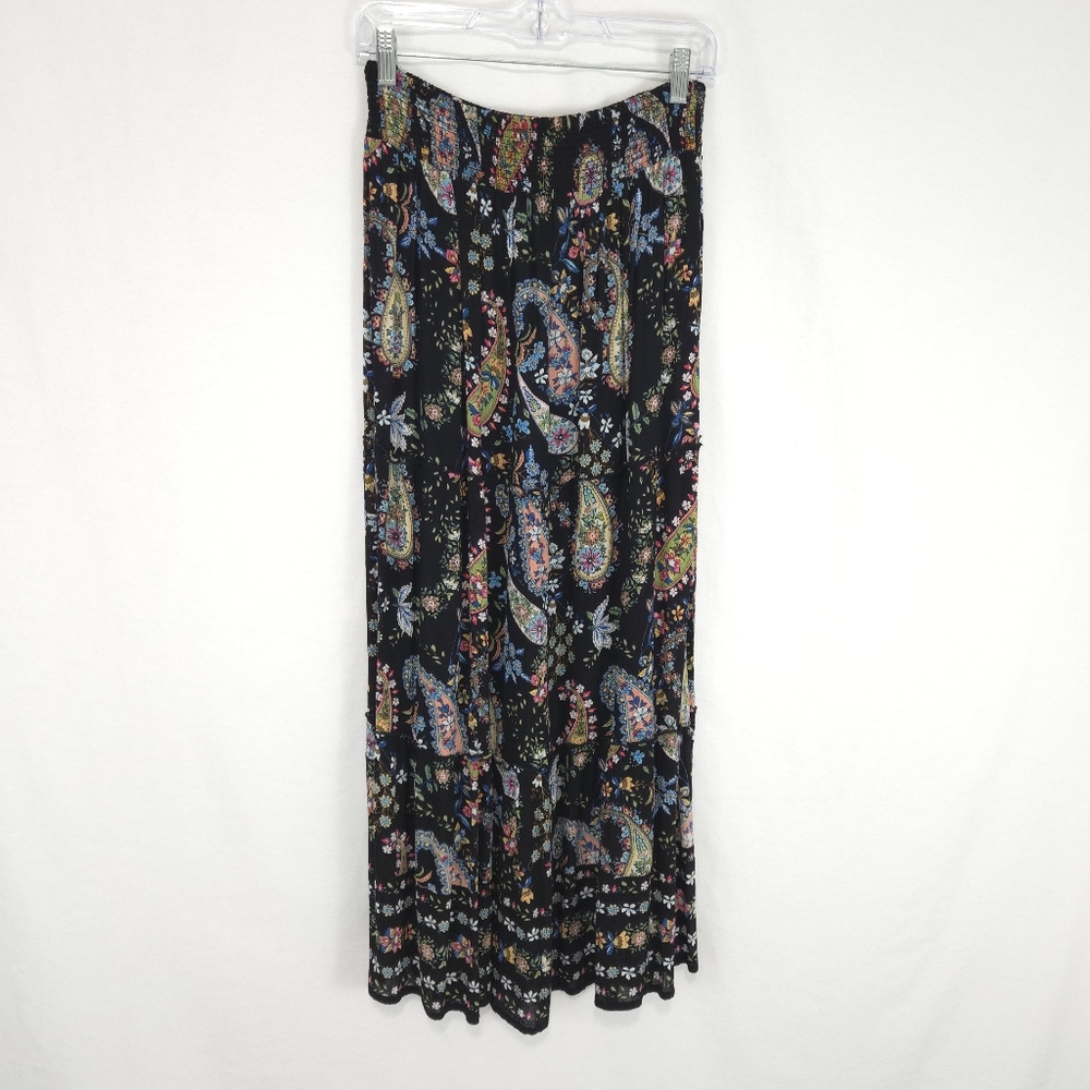 Bila Women's Black Multicolor Paisley Print Boho Maxi Skirt